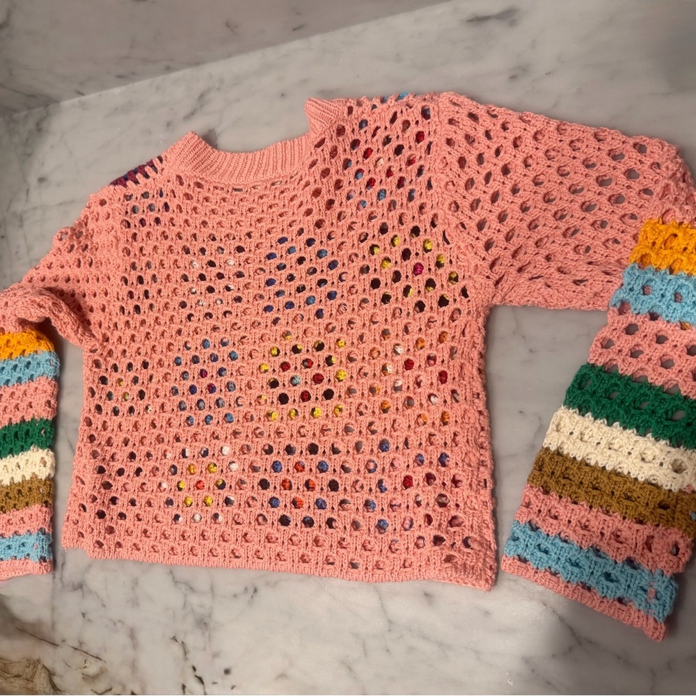Debut Multicolor Crochet Women's sweater top - Picture 6 of 7